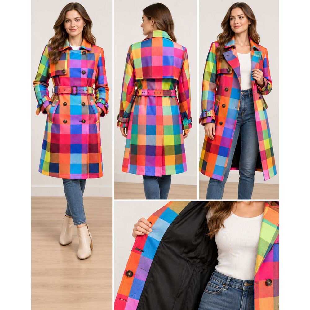 Women’s Multicolor Plaid Trench Coat Size Small